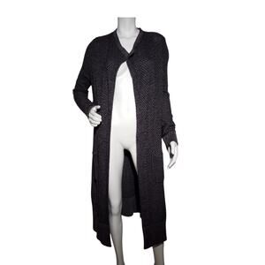 Cabi Lara Duster Cardigan Gray Black Knit Longline Sweater | Size M Style #3166